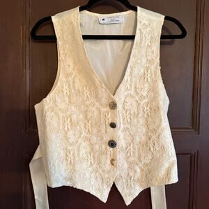 Lace Button-Front Vest - Cream